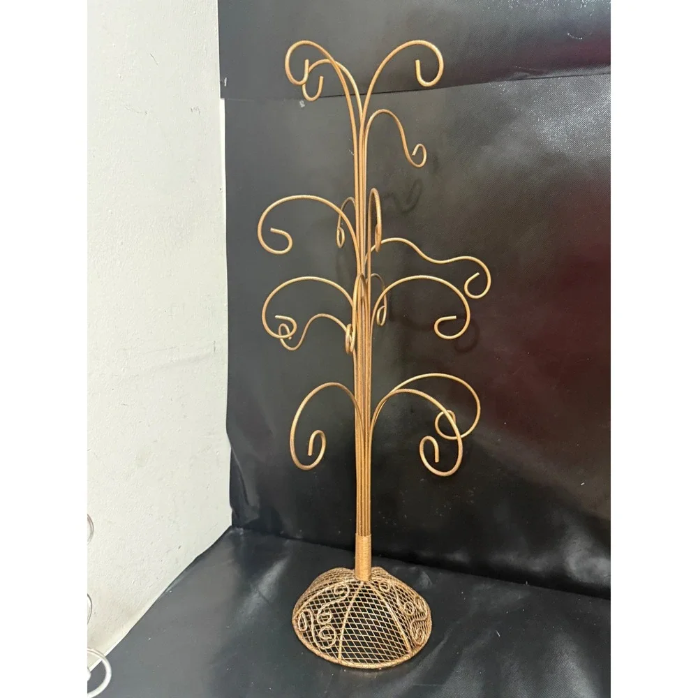 Vintage Gold Metal Scrollwork‎ Ornament Tree Display Stand 25 Inch Mesh Base